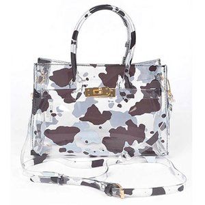 BNWT Brand New Cow Print Transparent Top Handle Stadium Swing Bag